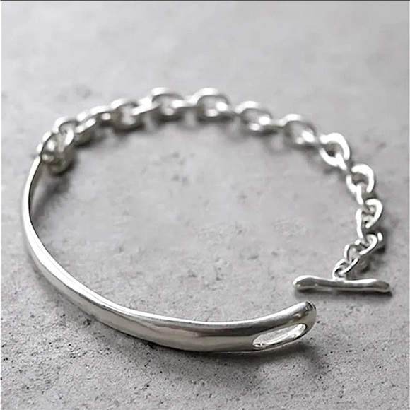 Sterling Silver Minimalist Chain Link Bangle Bracelet - Picture 5 of 8